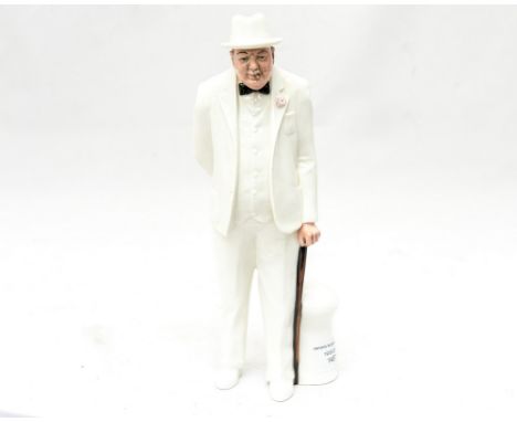 A Royal Doulton figurine of Sir Winston Churchill in white suit and black bow tie, modelled by Adrian Hughes HN 3057