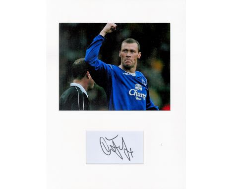Football Duncan Ferguson 16x12 Everton mounted signature piece includes signed album page and colour photo in action for Ever