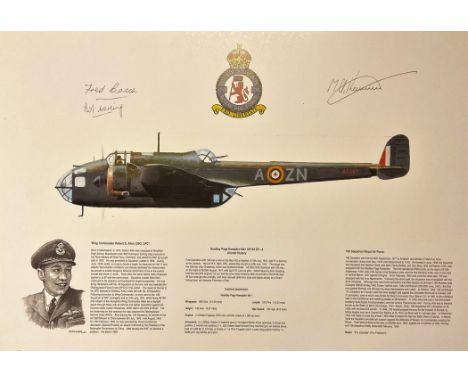 RAF Bomber Squadron Multi Signed Handley Page Hampden Mk I Colour 16. 5x12 Print. Handsigned in pencil by Bob Wareing, The Ar