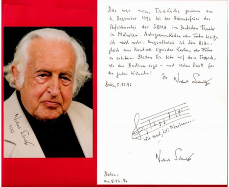 Norbert Schultze ALS with written music score for Lili Marleen plus 6x4 signed colour photograph. Schultze wrote the melody t