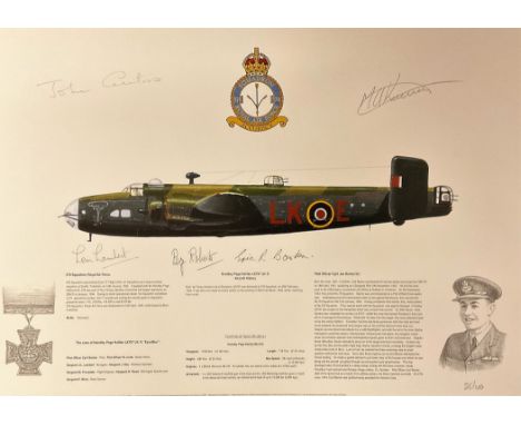 RAF Bomber Squadron Multi Signed Handley Page Halifax Colour 16. 6x12 Print. Limited Edition 86/100. Handsigned in pencil by 