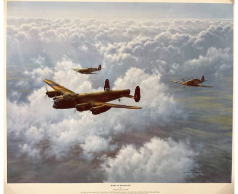 Gerald Coulson 21. 5X19 inch Colour Print Titled Band of Brothers. Print Shows Three Warplanes, The Hurricane, Spitfire and L