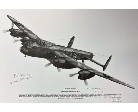Dambusters World War II 12x17 print Operation Chastise Avro Lancaster B. III ED865 AJ-S signed in pencil by Bomber command ve