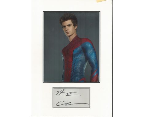 Andrew Garfield matted signature piece featuring a colour photograph during his time playing Peter Parker in The Amazing Spid