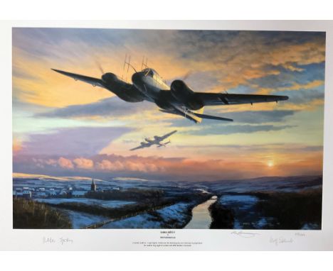 Mark Postlethwaite Multi Signed Colour 21x13 Print Titled 'Junkers Ju88 G-1'. Limited Edition 233/250. Handsigned in pencil b