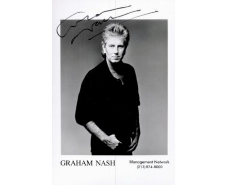 Graham Nash signed 6x4 black and white promo photo. Graham William Nash OBE (born 2 February 1942) is a British-American sing