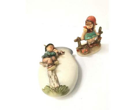A Goebel china Hummel wall pocket, 360/B, boy playing flute on tree to a bird and one other.