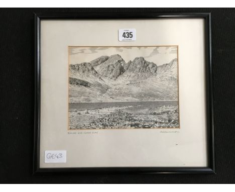Alfred Wainwright: Framed and glazed pen and ink sketch; Blaven & Clach Glas (signed to mount).