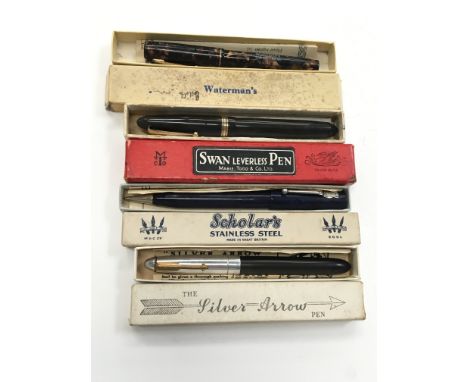 Two vintage boxed fountain pens to include a Mabie Todd Swan leverless filling fountain pen, Model No. 4461 with a large No. 