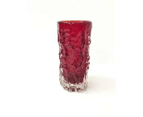 A ruby cased bark glass vase in the Whitefriars style.