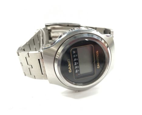 A gentleman's stainless steel cased Casiotron wristwatch with LED dial, Model No. R-11, No. 77351 on original stainless steel