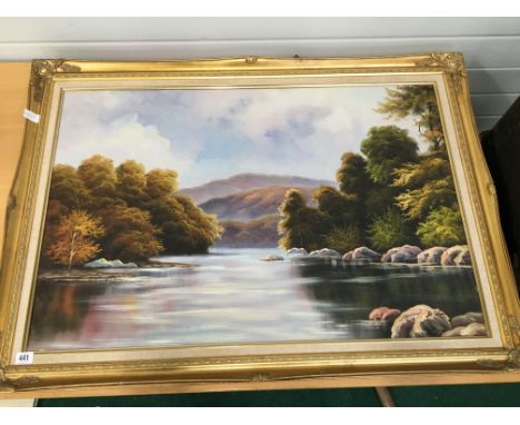 K. Harrison: A large gilt framed oil on canvas; Lakeland Scene.