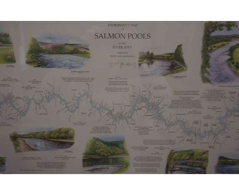 Nigel Houldsworth "Fishermans Map of Salmon Pools on the River Spey" Signed Print, signed in pencil, 31.5cm x 98cm