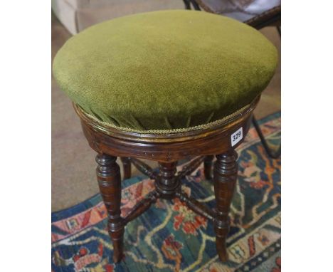 Late Victorian Mahogany Revolving Piano Stool, Having a green velour seat, 46cm high