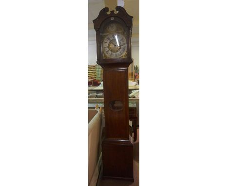 Tempus Fugit, 19th Century Mahogany Longcase Clock, Having a gilt metal and silvered dial, 220cm high, with two lead weights 