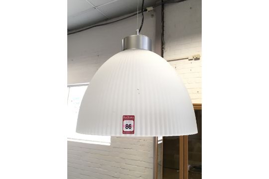 A Domed Fluted Glass Hanging Light With Silvered Mount And Ceiling