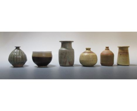 A small collection of studio ceramics, comprising a celadon glazed gourd vase by Katherine Pleydell-Bouverie, a small Branham