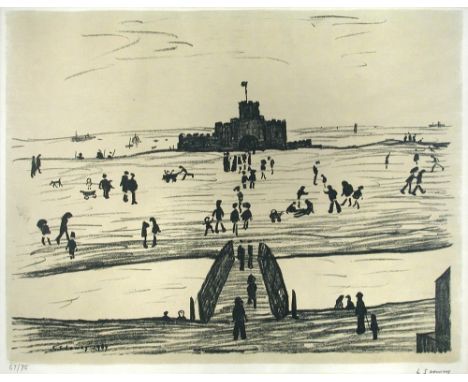 § Laurence Stephen Lowry (British, 1887-1976) Castle by the Sea signed lower right in pencil "L S Lowry" and numbered 67/75, 
