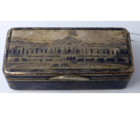 A 19th century Russian silver &amp; Niello snuff box, H.2.5 W.7 D.3cm 