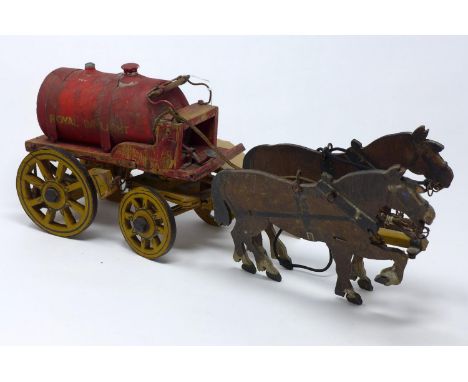 A vintage scratch built model of a horse and oil cart, H.16 W.38 D.10cm 