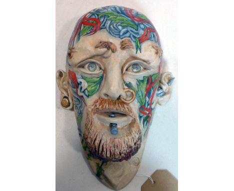 Hilary Beauchamp, "In Yerface 2", ceramic mask, stamped with monogram, H.31 W.19cm 