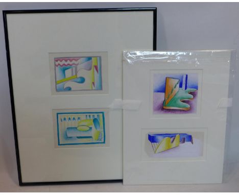 Gwendolen K. Young, two original mid-1930's Art Deco gouache studies on paper (1 framed and 1 sealed), 12 x 16cm approx each 