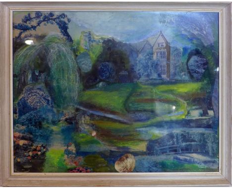 Marian R. Wright, View of a Garden, mixed media, signed lower right, framed and glazed, 49 x 59cm 