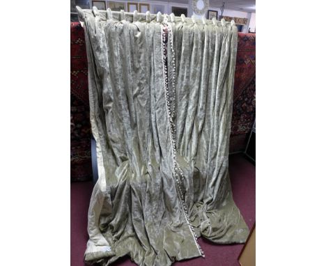 A pair of grey velvet curtains with pelmet 