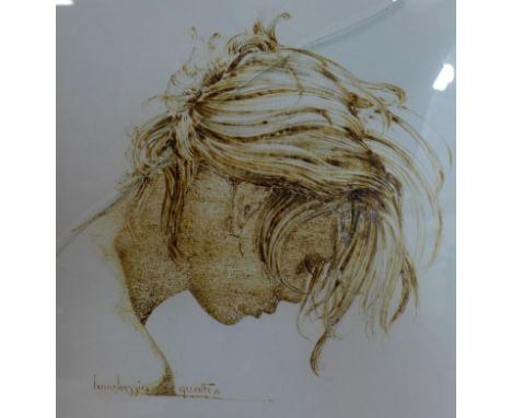 An Italian school profile profile portrait of a lady, watercolour, inscribed to lower right, framed and glazed (crack to glas