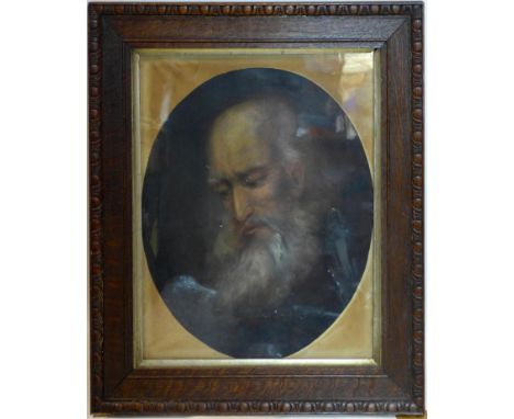 19th century pastel portrait of an elderly man, feigned to oval, in oak frame, 47 x 40cm 