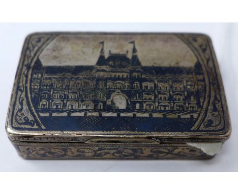 A 19th century Russian silver &amp; Niello snuff box, H.2 W.6.5 D.4cm 