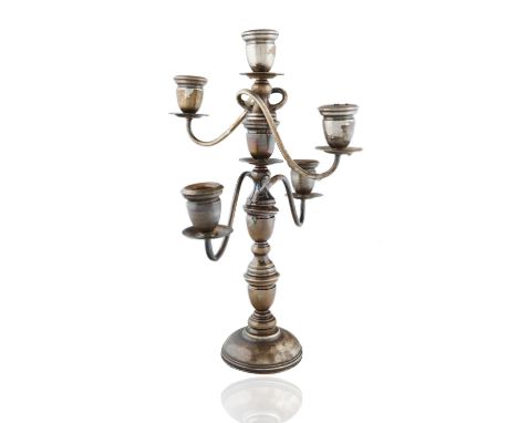 A FIVE-LIGHT SILVER CANDELABRA, MIYATA, JAPAN, 20TH CENTURYa five-light candelabra with twisting arms, stamped with manufactu
