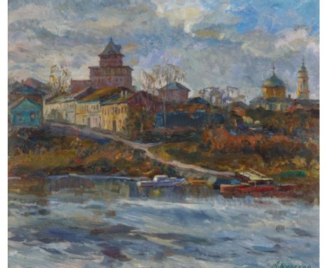 ANDREI BULEKOV (RUSSIAN 1927-2019)Landscape,oil on panel45.5 x 53.5 cm (17 7/8 x 21 in.)framed dimensions: 63 x 70 cm (24 3/4