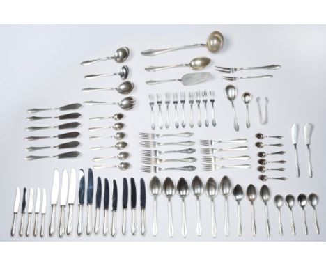 A GEORGE ROTH &amp; CO SEVENTY-EIGHT PIECE SILVER SERVICE FLATWARE SET, 20TH CENTURYcomprising of eleven dinner knives, nine 