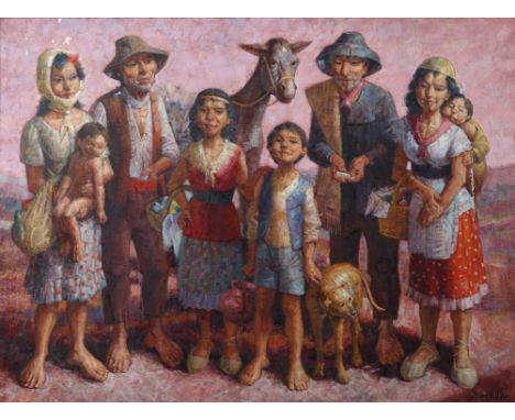 JESUS VILLAR (SPANISH B. 1930)Portrait of Family,oil on canvas90 x 120 cm (35 3/8 x 47 1/4 in.)framed dimensions: 112 x 142 c