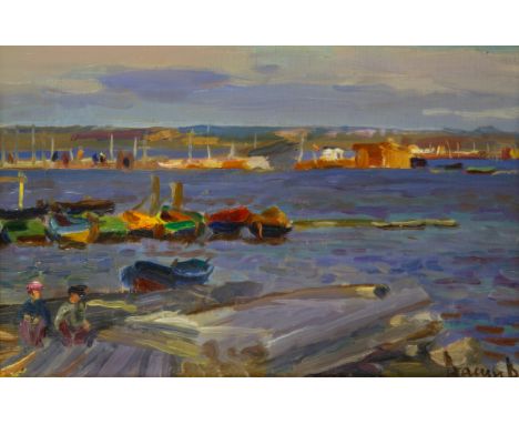 VLADIMIR ALEXEYEVICH VASIN (RUSSIAN 1933-2016)The River Kem ,oil  on panel23 x 35 cm (9 x 13 3/4 in.)framed dimensions: 40 x 