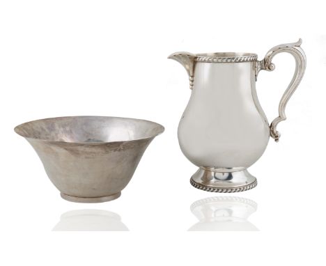 A GROUP OF TWO SILVERPLATED PITCHER AND WASH BASIN, ONE WALLACE MELFORD, WALLINGFORD CT, 19TH CENTURYpitcher with a gadrooned