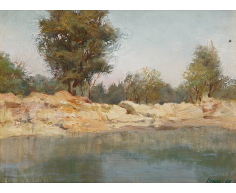 LEONID STEELE (RUSSIAN 1921-2014)Shore,1960oil on panel23.5 x 31 cm (9 1/4 x 12 1/4 in.)framed dimensions: 42 x 50 cm (16 1/2
