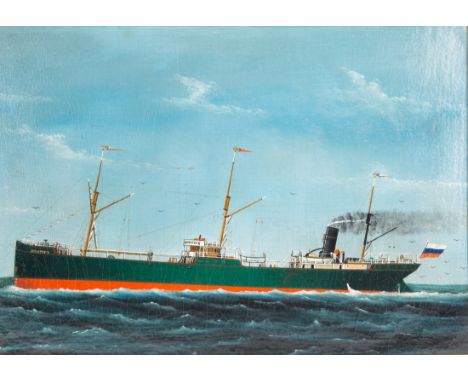 19TH CENTURY RUSSIAN ARTISTRussian Ship Jupiter,oil on panel46 x 69 cm (18 1/8 x 27 1/8 in.)framed dimensions: 67 x 91 cm (26