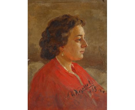 IVAN KAZAKOV (RUSSIAN 1873-1935)Portrait of a Young Woman,1903oil on canvas48.5 x 35.5 cm (19 1/8 x 14 in.)framed dimensions: