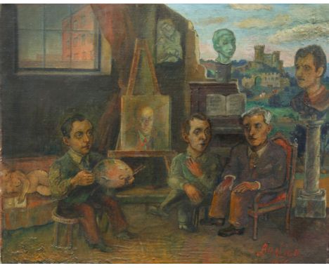DAVID BURLIUK (UKRAINIAN 1882-1967)Group Portrait (Nikolai Cikovsky, Isaac, Moses, and Raphael Soyer),1936oil on canvas41 x 5