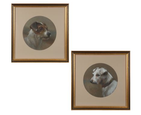 RICHARD S. MOSELEY (BRITISH 1843-1914)Pair of Hunting Dogs,1895pastel on paperdiameter: 30 cm (11 3/4 in.)framed dimensions: 