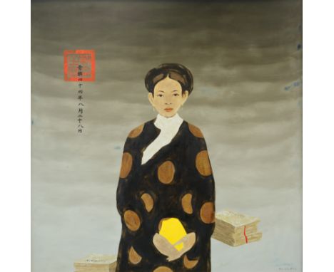 BUI HUU HUNG (VIETNAMESE B. 1957)Seated Woman,lacquer and glitter on panel122 x 122 cm (48 x 48 in.)framed dimensions: 163 x 