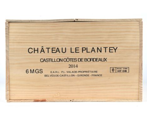 Bordeaux wine, Chateau Le Plantey, Castillion Cotes de Bordeaux 2014, six magnums, in OWC (6)Note: This wine has been stored 