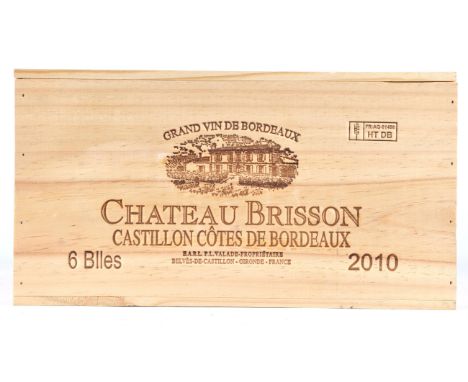 Bordeaux wines, Chateau Brisson, Castillon Cotes de Bordeaux 2010, six bottles, in OWC (6) Note: This wine has been stored pr