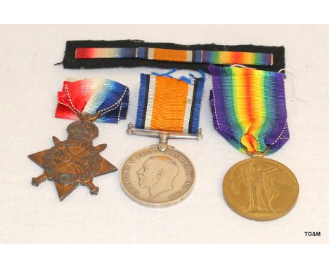 A WW1 Medal trio and ribbon bar to 17741 Private G Raybould of the Notts & Derby Regiment. Please note the naming on the Vict