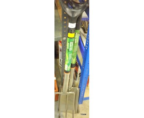 A stainless border fork and spade