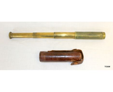 A leather cased Baden Powell 4 section telescope B.P Telescope no 315245 38cm
