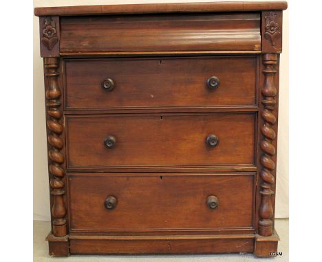 A four drawer Scotch chest of drawers with barley twist decoration