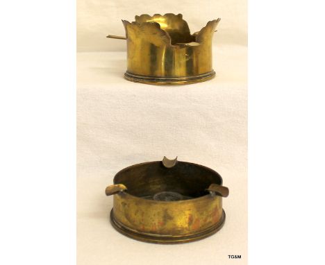 A 1918 trench art ashtray 4 inches diameter made from a British 13 pounder shell case and a 1941 trench art ashtray 4 inches 